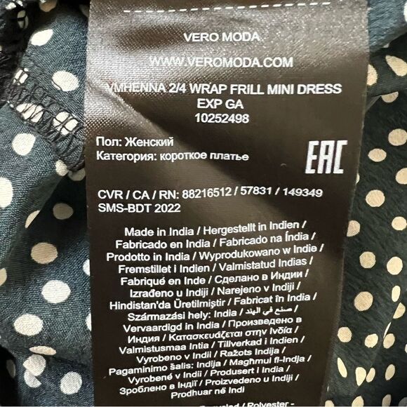 VERO MODA Black Polka Dot Henna Frill Wrap Dress, Size Small - Picture 12 of 16